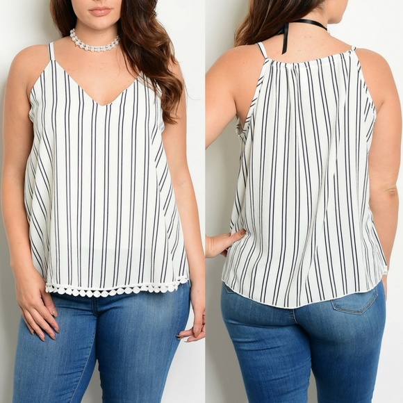 banabee Tops - White Navy Plus Size Top {banabee}